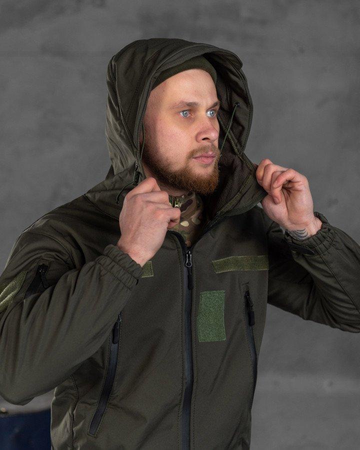 Демисезонная куртка Soft Shell хаки, тактическая утепленная куртка с капюшоном и липучками под шевроны - фото 7 - id-p2092572176