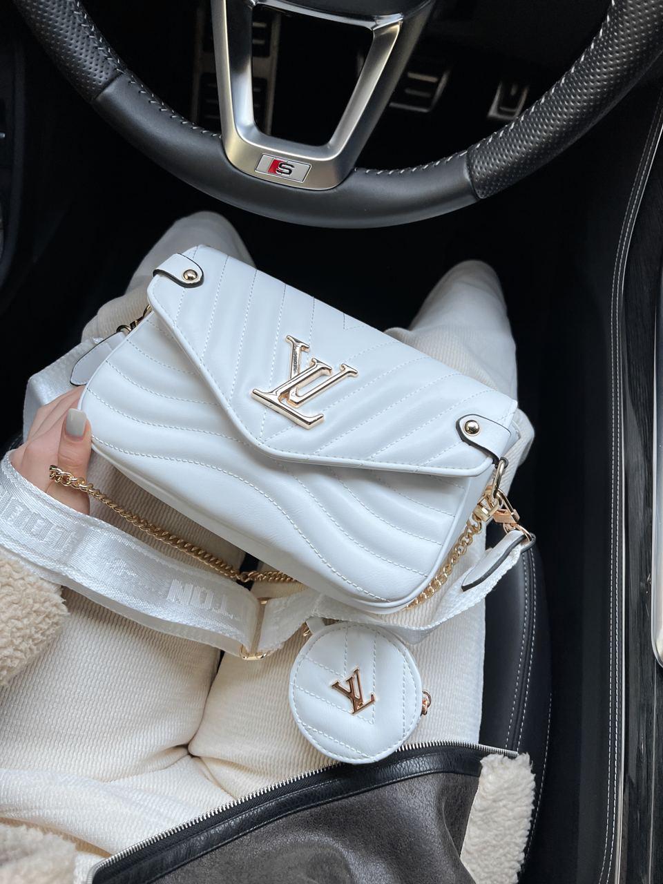 Жіноча сумка Louis Vuitton Wave White Крос боді чорна 2 відділення з ланцюжком і гаманцем LV
