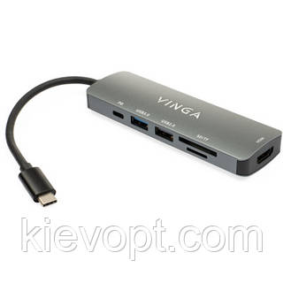 Концентратор Vinga USB Type-C 3.1 to HDMI+USB3.0+USB 2.0+SD/microSD+PD 6in1 (VHC6)- ( Мрія )