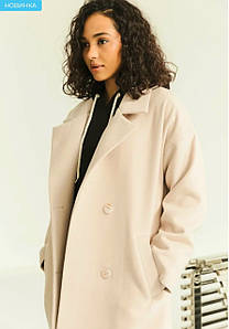 Стильне весняне класичне пальто Pre-spring 24 натуральна тканина кашемір англійський комір ніжний беж
