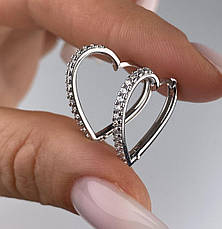 Сережки серце зі срібла, срібні сережки конго у вигляді серця, фото 2