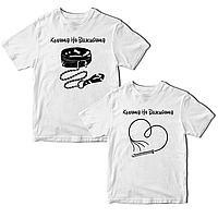 Парные белые футболки для влюбленных с принтом "Любовь на выживание. Ошейник и цепь" Push IT. Футболки 18+