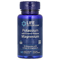 Магний и Калий с пролонгированным высвобождением Magnesium Potasium Life Extension 60 вегетарианских капсул