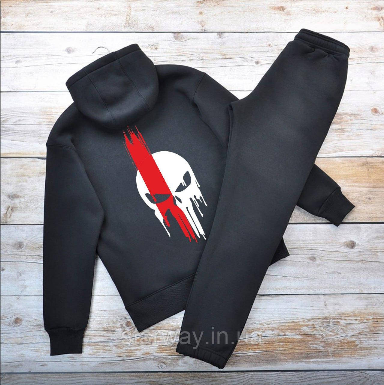 Спортивный черный костюм с капюшоном | каратель punisher big logo M - фото 1 - id-p2092599223