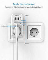 Подвійна вилка Tessan для розетки, кілька розеток USB C, адаптер розетки, 2 сторони з 4 штекерами USB