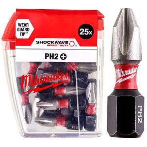 Біти під шурупокрут PH2 25 мм (25 шт) Milwaukee Shockwave 4932430853, фото 1