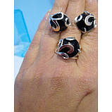 Ювелірний набір із оніксом. Срібло із золотом сережки та кільце, фото 5