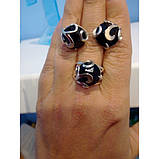 Ювелірний набір із оніксом. Срібло із золотом сережки та кільце, фото 3