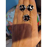 Ювелірний набір із оніксом. Срібло із золотом сережки та кільце, фото 6