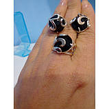 Ювелірний набір із оніксом. Срібло із золотом сережки та кільце, фото 7