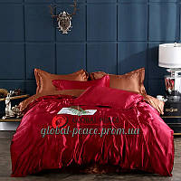 Атласный Бордово-Бронзовый полуторный постельный комплект Moka Textile