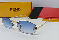 Fendi очки женские солнцезащитные модные узкие овальные безоправные синий градиент