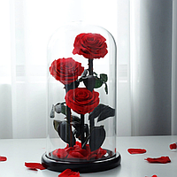 Роза в колбе тройная в подарочной упаковке, Вечные декоративные розы