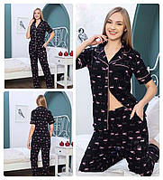 Пижама женская штапельная рубашка/штаны с фламинго