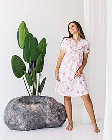 Нічна сорочка для вагітних та годуючих Nicoletta Квіточки розмір S (42-44) Рожевий