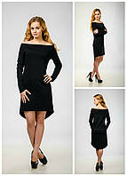 Модное женское платье - маллет, с открытыми плечами , черное S Код/Артикул 24 209, черный S