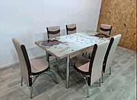 Комплект кухонний розкладний стіл і 6 стільців Металевий каркас Гартоване скло