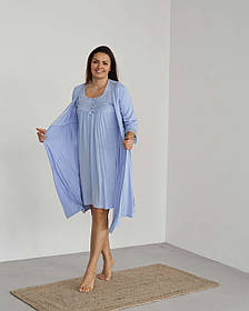 Комплект для вагітних та годуючих з халатом Nicoletta Віскоза Мереживо розмір S (42-44) Блакитний