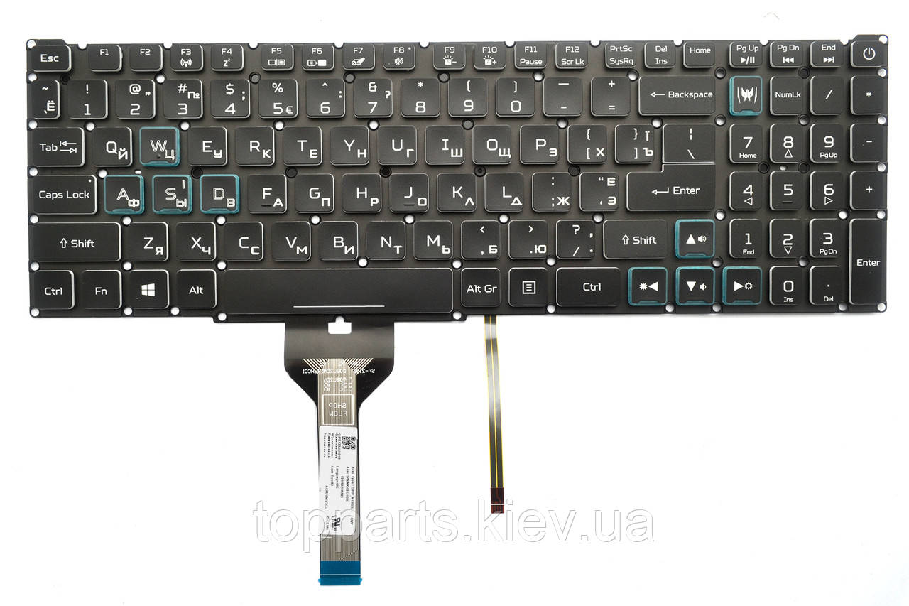 Клавіатура для ноутбуків Acer Nitro 5 AN515-45, -46, -51, -52, -55, -56, -57 Series чорна без рамки, з підсвіткою