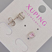 Сережки пусети Xuping з рожевим кристалом та білими стразами d-6,5х5,5мм+- Родій