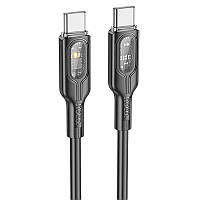 USB кабель Hoco U120 Transparent explore intelligent power-off PD 60W Type-C to Type-C (1.2m), Black