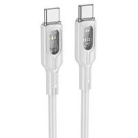 USB кабель Hoco U120 Transparent explore intelligent power-off PD 60W Type-C to Type-C (1.2m), Gray