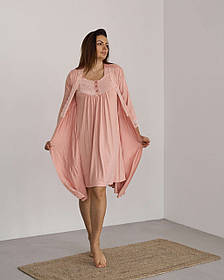 Комплект для вагітних та годуючих з халатом Nicoletta Віскоза Мереживо розмір S (42-44) Бежевий