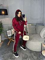 Женский велюровый мягкий прогулочный спортивный костюм с лампасами велюр штаны и кофта большого размера OS 2XL/3XL, 52/54, Бордо