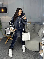 Женский велюровый мягкий прогулочный спортивный костюм с лампасами велюр штаны и кофта большого размера OS 2XL/3XL, 56/58, Графит
