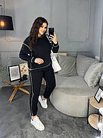 Стильный женский базовый прогулочный спортивный костюм батник и штаны джоггеры со швами наружу батал OS 54/56, Черный