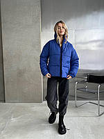 Женская стильная куртка стеганная весенняя теплая курточка на подкладке синтепон 250 без капюшона батал OS 54/58, Синий