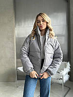 Женская стильная куртка стеганная весенняя теплая курточка на подкладке синтепон 250 без капюшона батал OS 42/46, Серый
