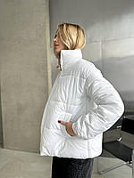 Женская стильная куртка стеганная весенняя теплая курточка на подкладке синтепон 250 без капюшона батал OS 42/46, Белый