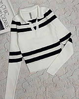 Трендовий жіночий теплий смугастий светр оверсайз кофта в смужку 42-46 трикотаж Туреччина кофта поло OS Білий