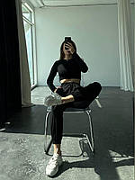 Женский прогулочный базовый костюм укороченный кроп топ и штаны джоггеры спортивный костюм Nike двухнить OS