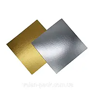 Підложка для торту квадратна (10*10 см) золото-срібло
