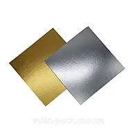 Підложка для торту квадратна (21*21 см) золото-срібло