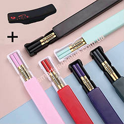 Набір Палички для їжі "Qingbang" одна пара в комплекті з Кейсом + Керамічна Підставка / нержавіюча сталь 316L