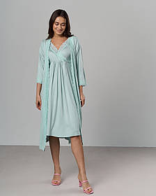 Комплект для вагітних та годуючих з халатом Nicoletta Віскоза Мереживо розмір S (42-44) Зелений