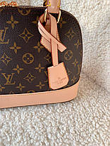 Жіноча сумка Louis Vuitton Alma Brown Beige еко шкіра коричнева 1 відділення c 2 ручками лого LV, фото 4