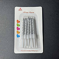 Свічки в торт Спіраль срібло 8 см 10 шт