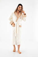 Халат мужской с капюшоном Nusa 7160, мягкий мужской халат домашний длинный с карманами кремовый L/XL