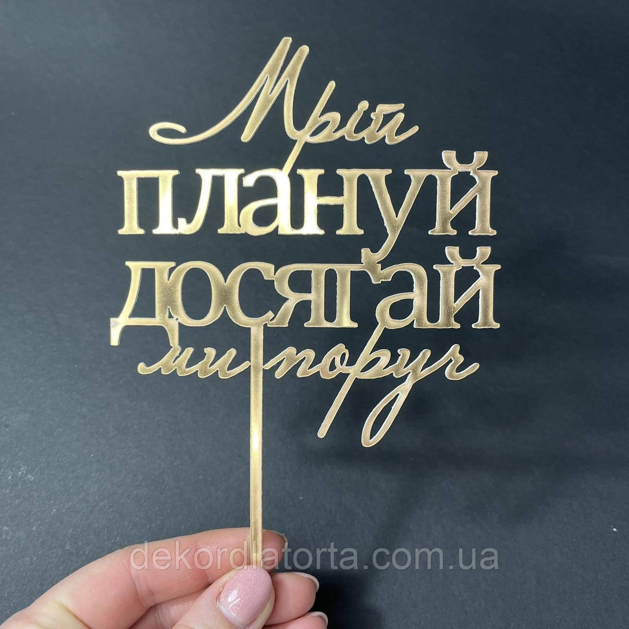 Акриловий топпер золото "Мрій, плануй, досягай ми поруч"