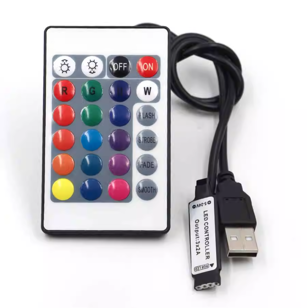 USB-контролер RGB для LED-стрічки, контролер для світлодіодної стрічки, димер, 5-24В, 3х2А, 24-кнопковий, 1 метр