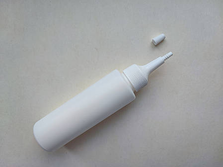 100 мл/24мм флакон ЦИЛІНДР білий Поліетилен HDPE з білим довгим носиком 24мм, закруткою пластиковою для клея, суміші, фото 1