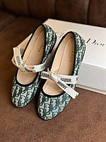 Женские балетки Dior (текстиль) Зеленый, 36
