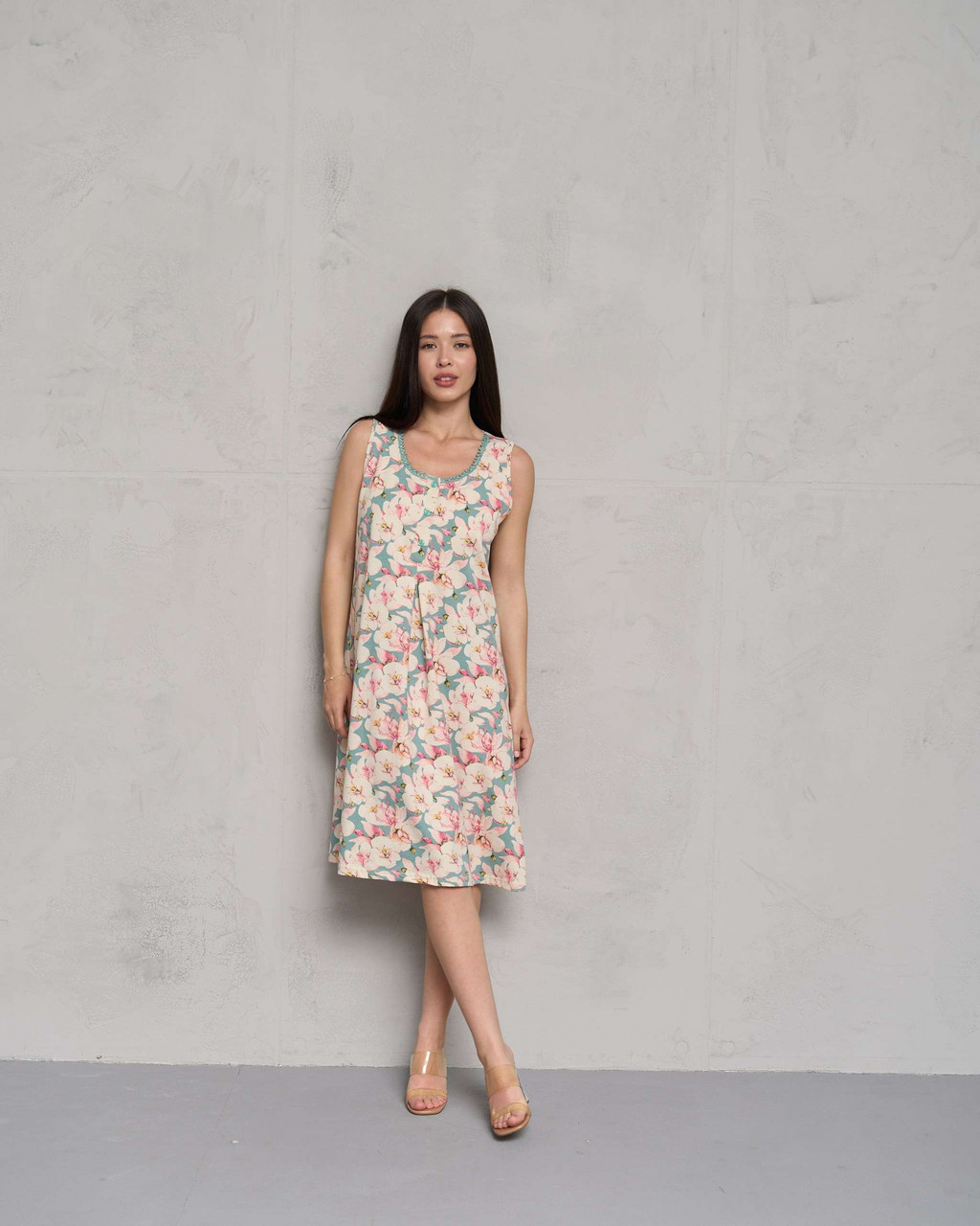 Нічна сорочка для вагітних та годуючих Nicoletta Квіти розмір S (42-44) Зелений+Рожевий, фото 1