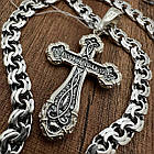 Чоловічий комплект з чорнінням хрест і ланцюжок плоский бісмарк срібло 925 проби 60 см, фото 5