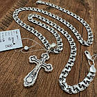 Чоловічий комплект з чорнінням хрест і ланцюжок плоский бісмарк срібло 925 проби 60 см, фото 9