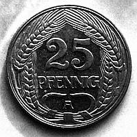 Оборотная монета, 25 пфеннигов, буква "А", Германия, 1910